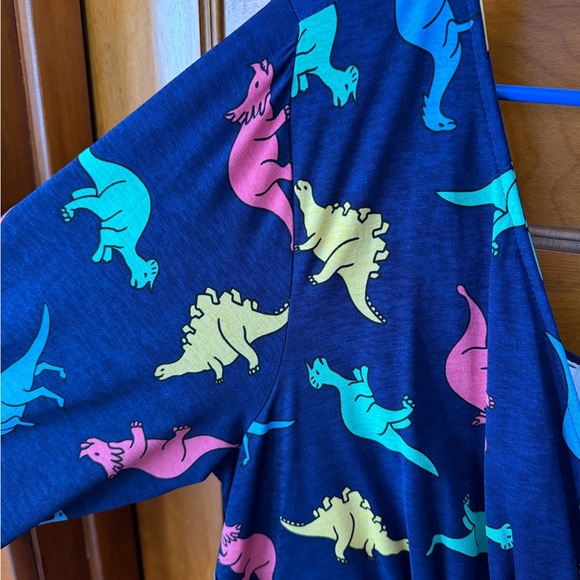 Modcloth Asymmetrical Dress with Dinosaur Print - Blue, Yellow, Pink - Picture 3 of 8